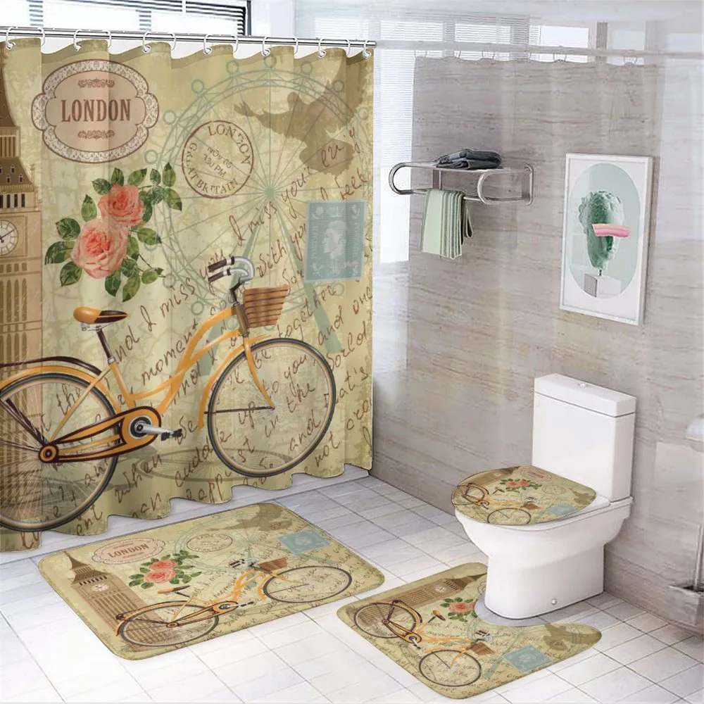 Stamp Big Ben and Bicycle — 4-Piece Bathroom Set preview
