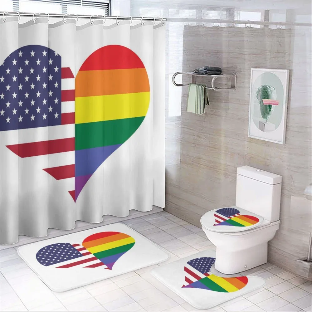 Heart with Old Glory Rainbow — 4-Piece Bathroom Set preview