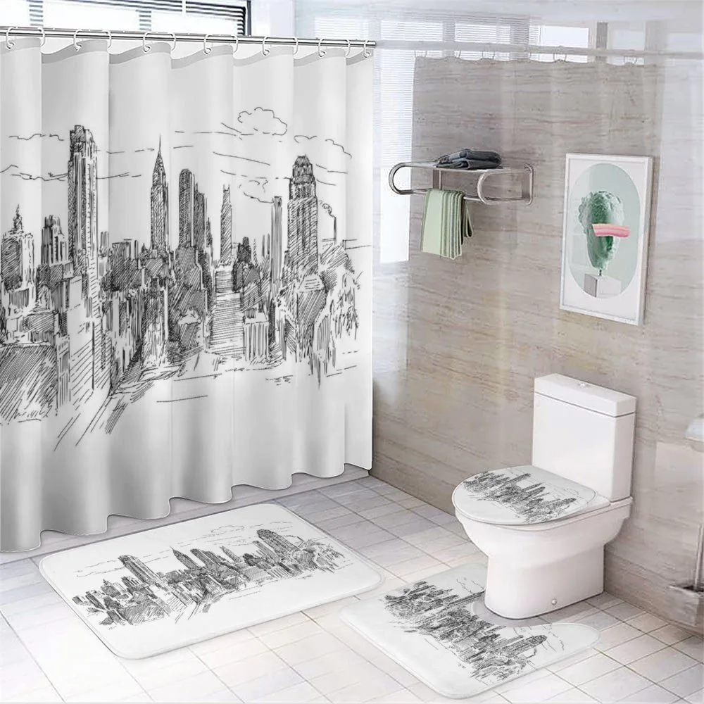 Sketchy NYC Cityscape — 4-Piece Bathroom Set preview