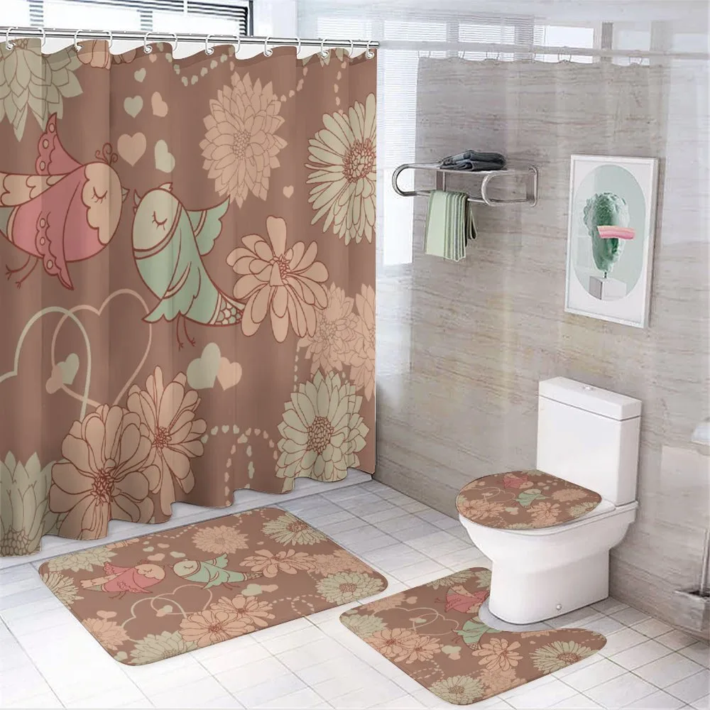 Vintage Birds Flowers Love 4-Piece Bathroom Set product video