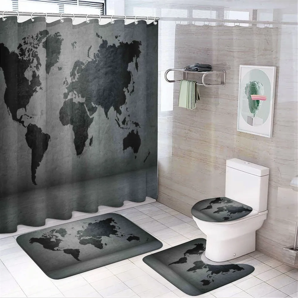 World Map on Wall — 4-Piece Bathroom Set preview
