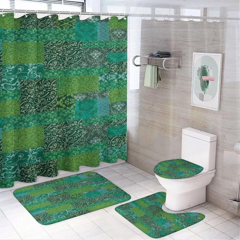 Curly Ornaments in Squares — 4-Piece Bathroom Set preview