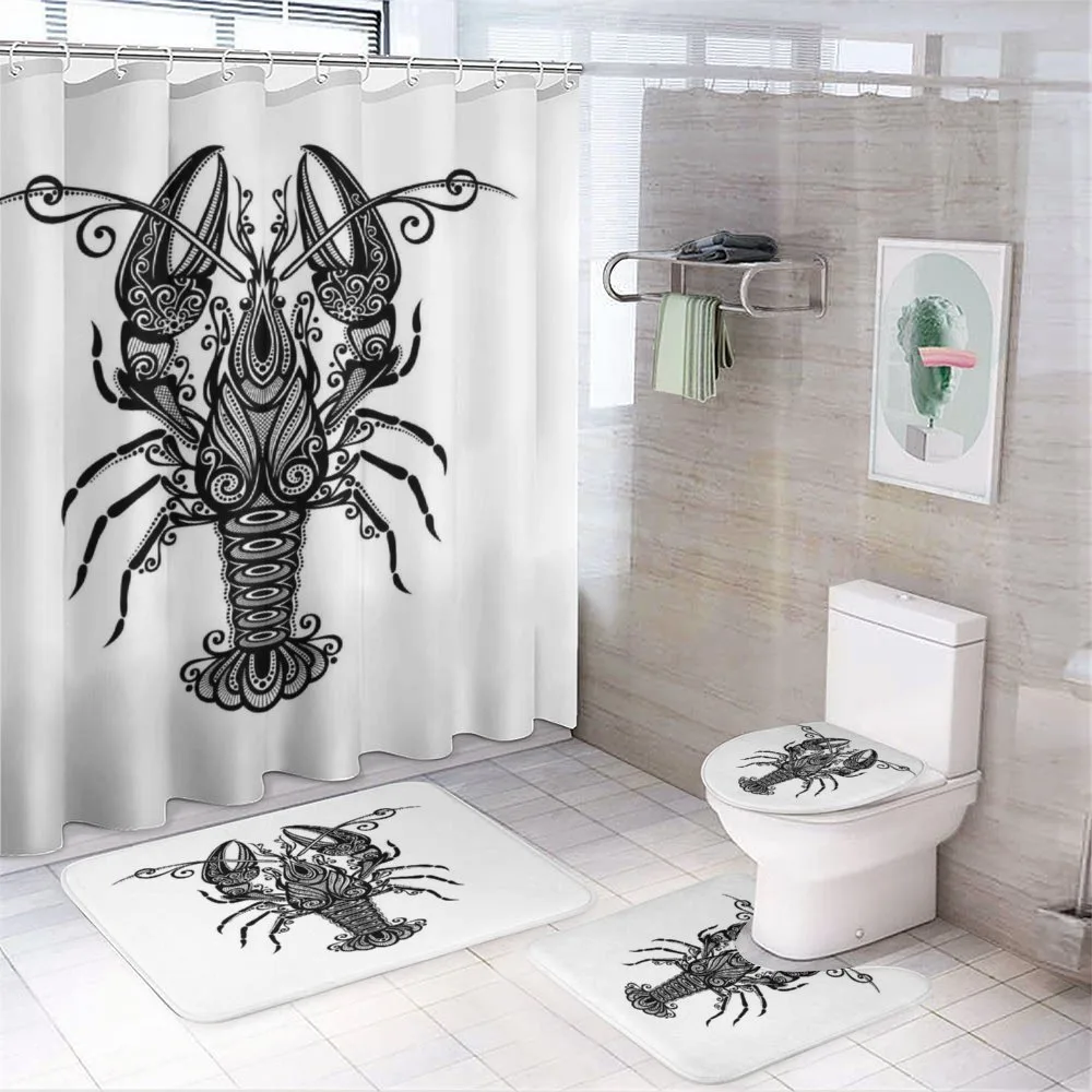 Curvy Ornament Lobster 4-Piece Bathroom Set product video