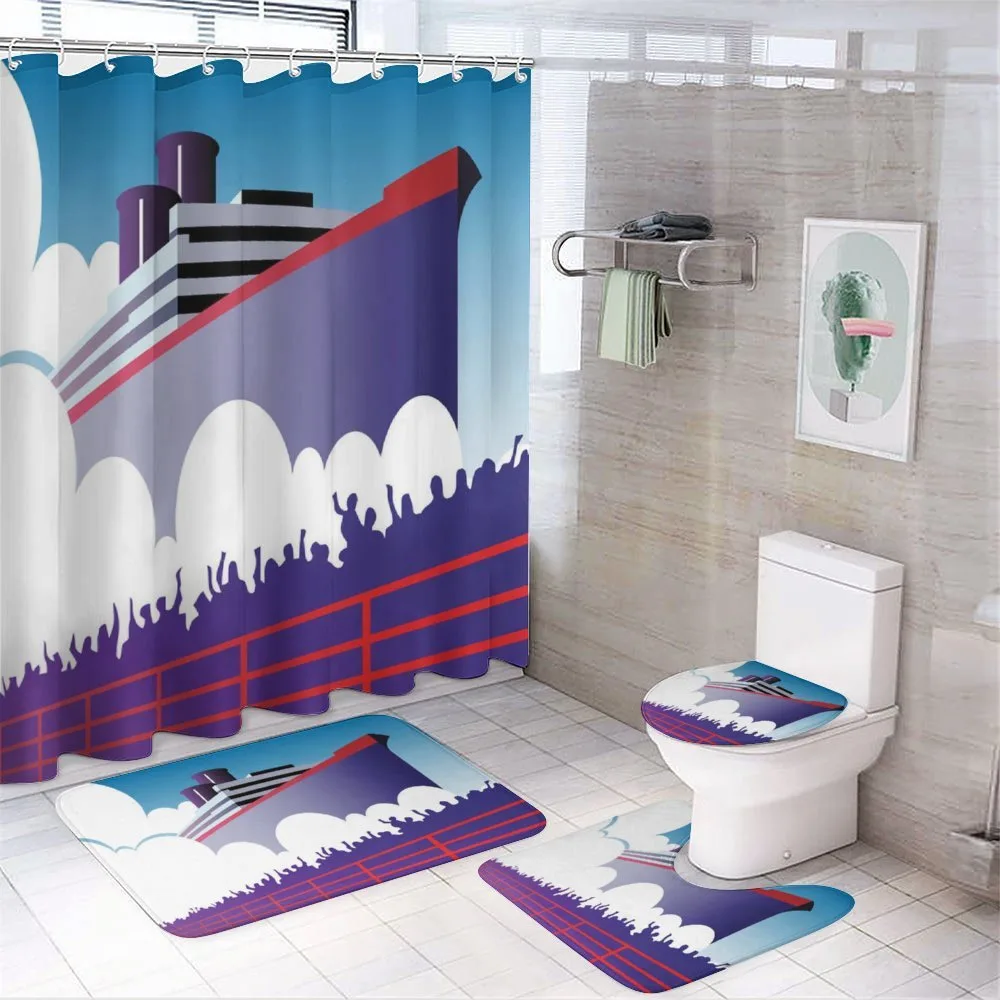 Large Ship with Harbor People — 4-Piece Bathroom Set preview