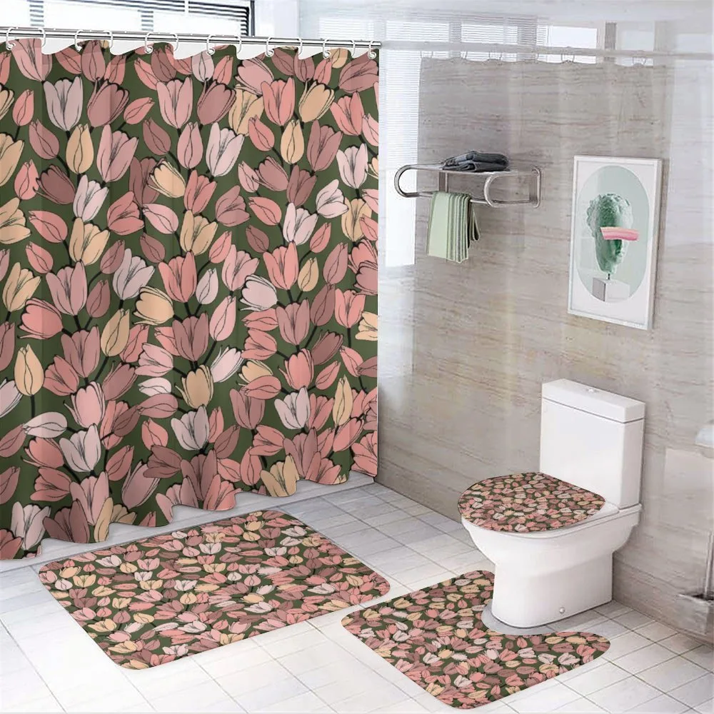 Retro Tulips Flowers — 4-Piece Bathroom Set preview