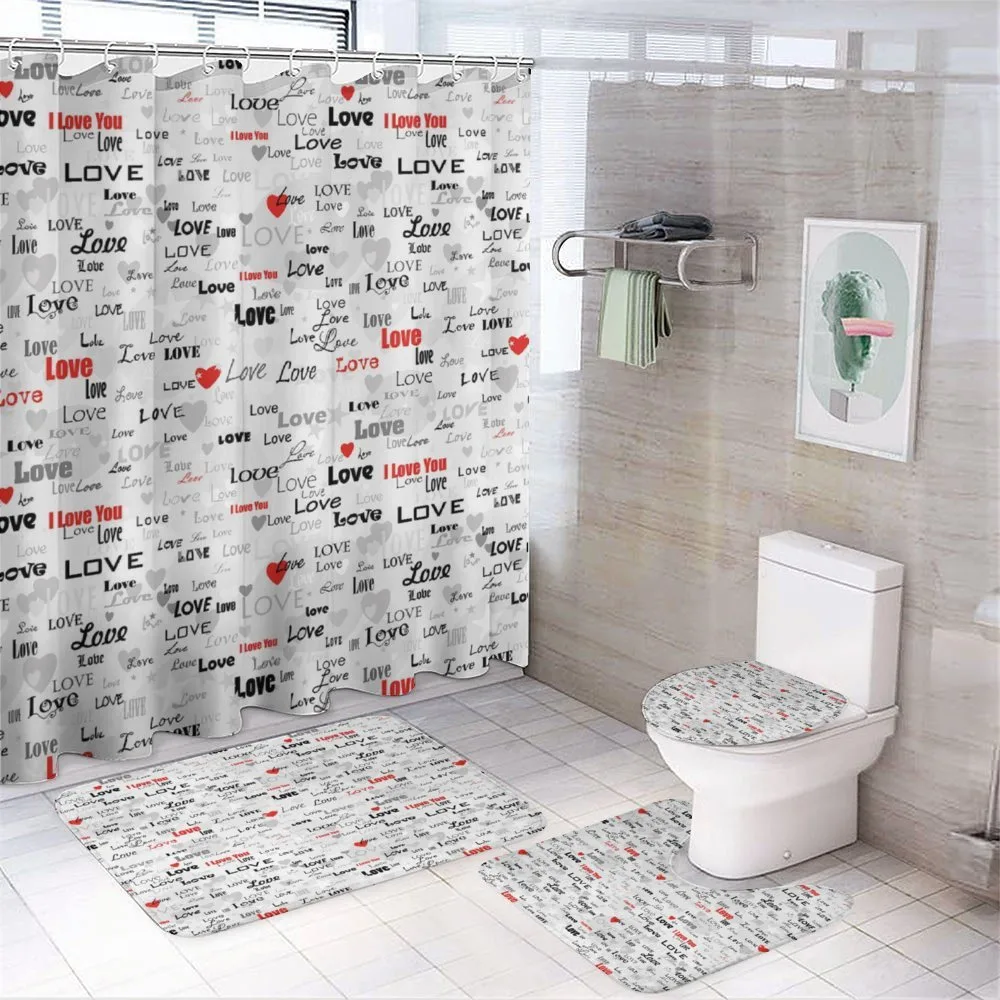 Calligraphy Hearts Stars — 4-Piece Bathroom Set preview