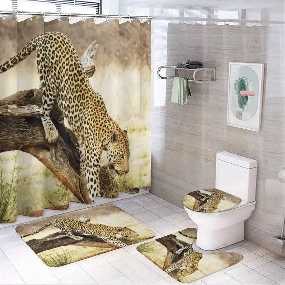 Leopard Wild Cat on Tree — 4-Piece Bathroom Set preview