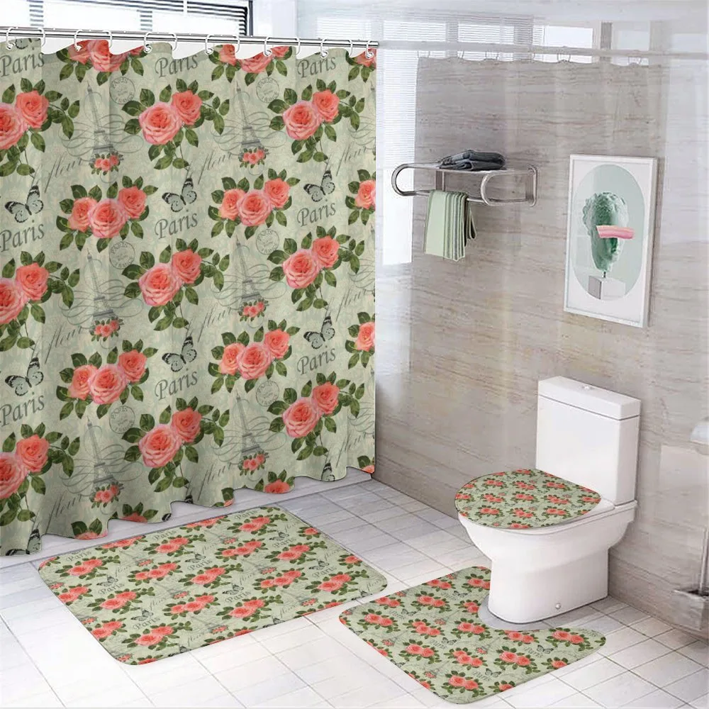 Paris Themed Flowers — 4-Piece Bathroom Set preview