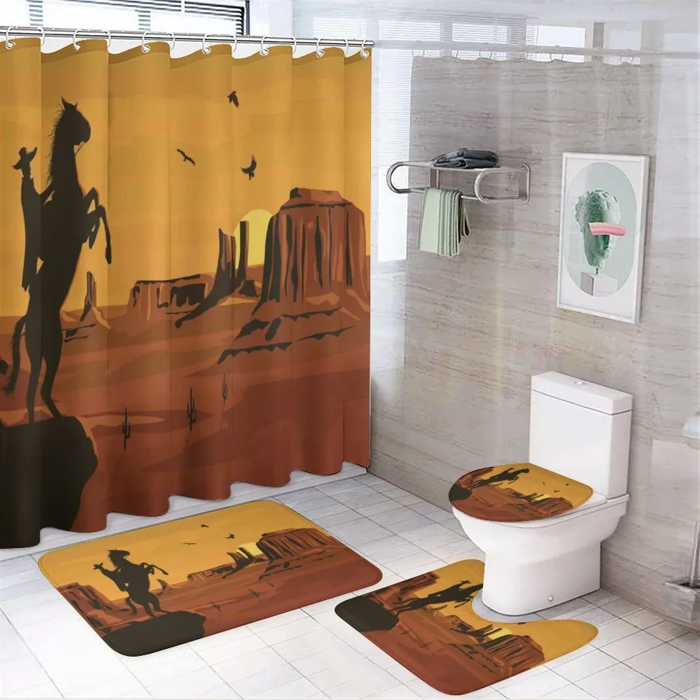 Sunset Scene and Cowboy — 4-Piece Bathroom Set preview