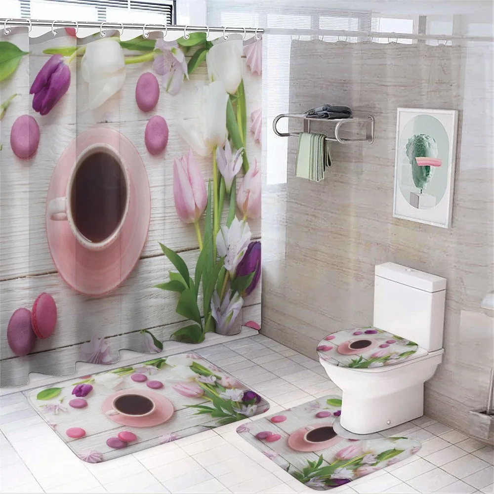 Cup Macaroon and Tulips — 4-Piece Bathroom Set preview