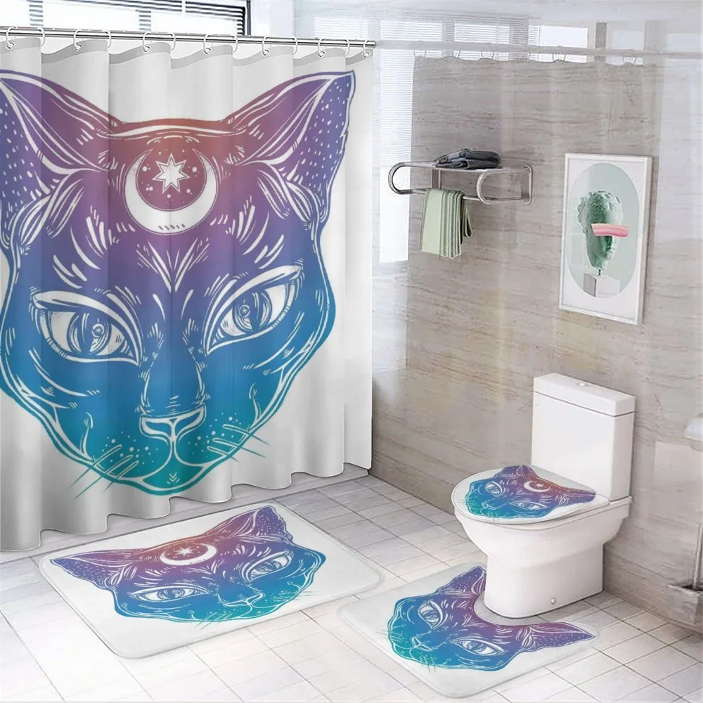 Cat Head Moon and Star — 4-Piece Bathroom Set preview