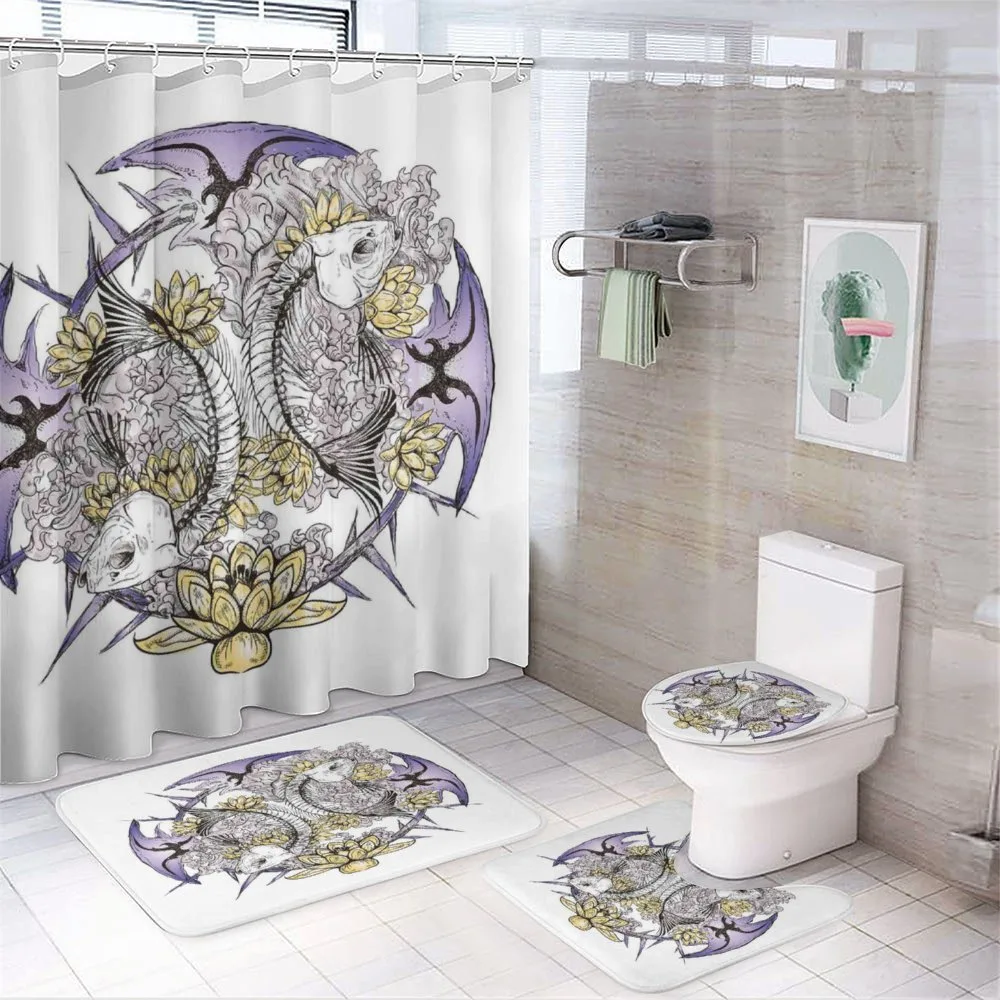Fish Skeleton Lotus Art — 4-Piece Bathroom Set preview