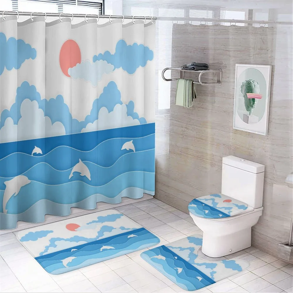 Seascape Art Dolphins 4-Piece Bathroom Set product video
