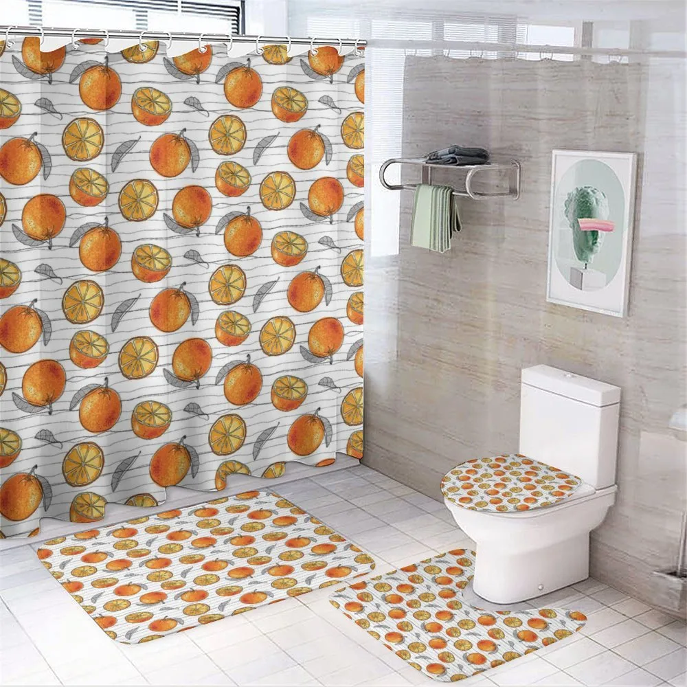 Sketch Lines and Oranges — 4-Piece Bathroom Set preview