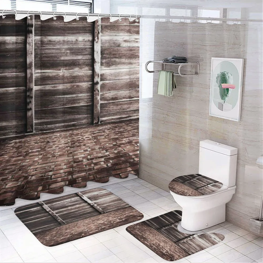 Brick Floor Wooden Wall — 4-Piece Bathroom Set preview