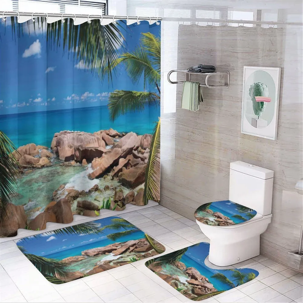 Palm Tree Coastline — 4-Piece Bathroom Set preview