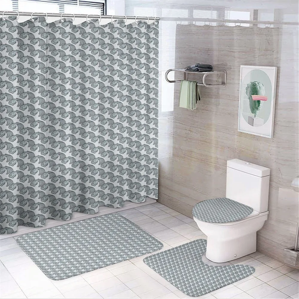 Pastel Tone Wavy Sea Doodle 4-Piece Bathroom Set product video