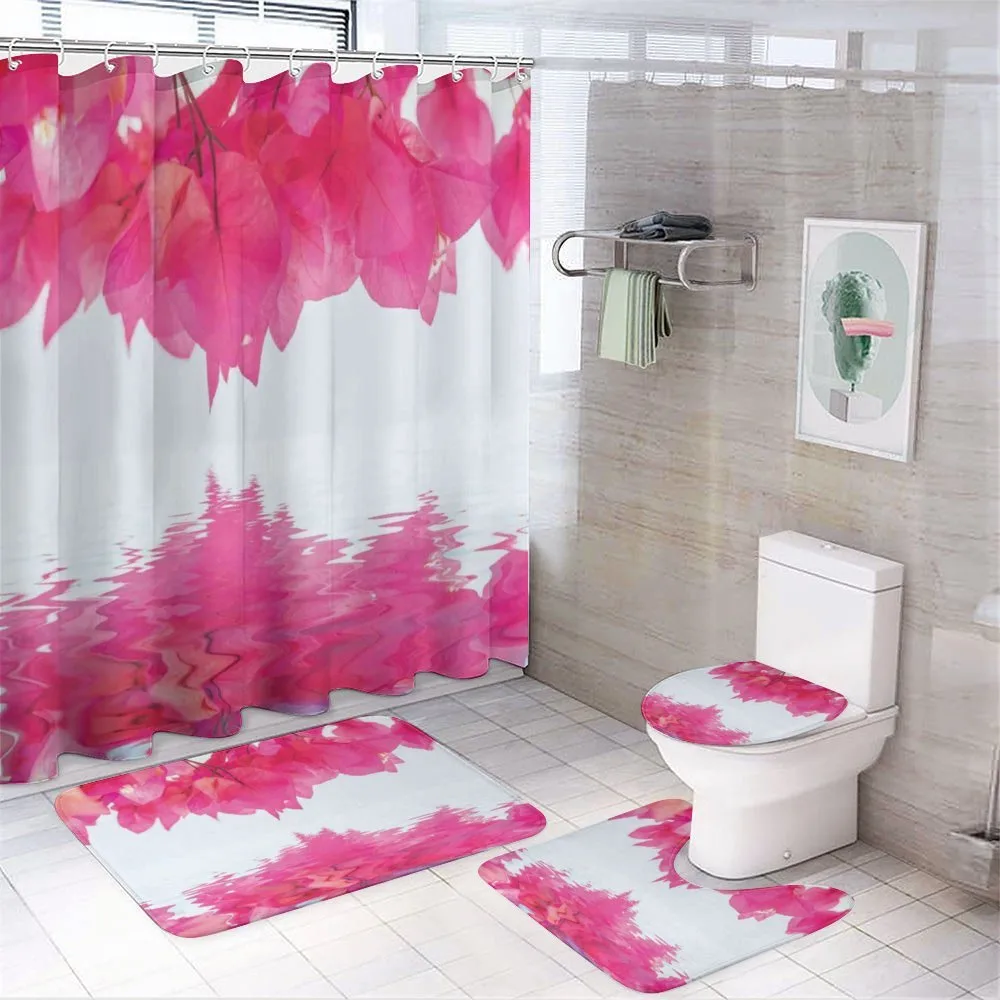 Pink Leaves on River — 4-Piece Bathroom Set preview