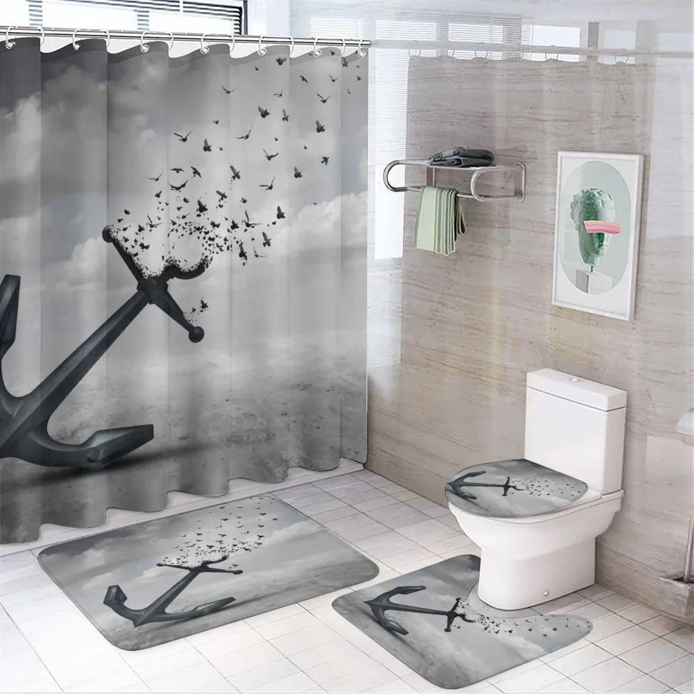 Flying Seagulls Grey — 4-Piece Bathroom Set preview