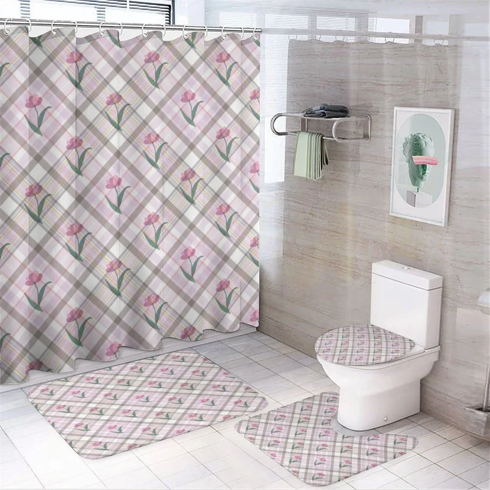 Diagonal Lines Floral — 4-Piece Bathroom Set preview