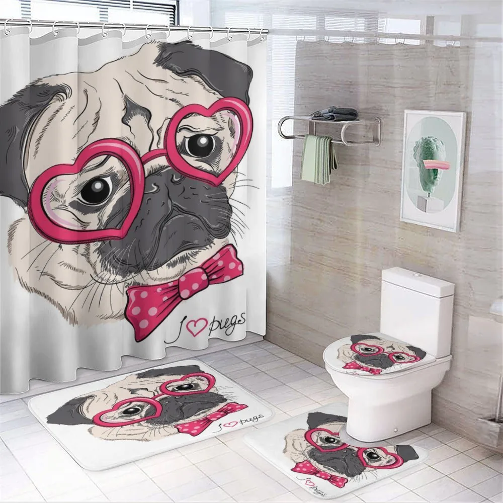 Dog with Heart Glasses Bow — 4-Piece Bathroom Set preview
