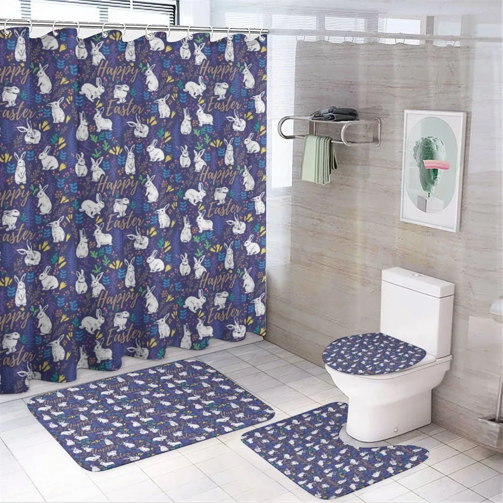 Floral Bunnies Poses — 4-Piece Bathroom Set preview