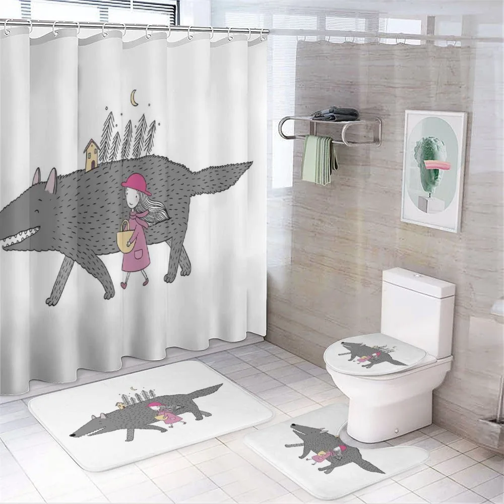 Girl with a Giant Wolf — 4-Piece Bathroom Set preview
