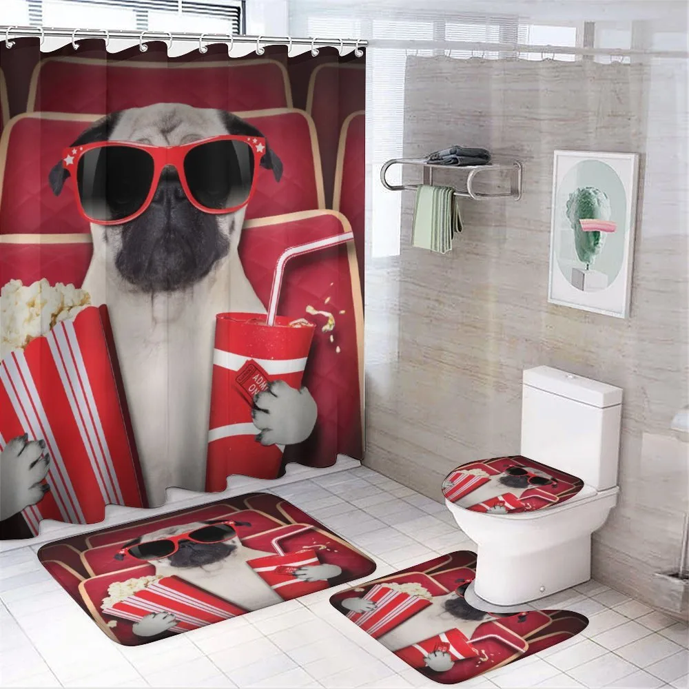 Dog Watching Movie Popcorn — 4-Piece Bathroom Set preview