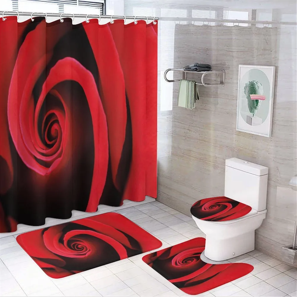 Swirled Petals Red Blossom — 4-Piece Bathroom Set preview