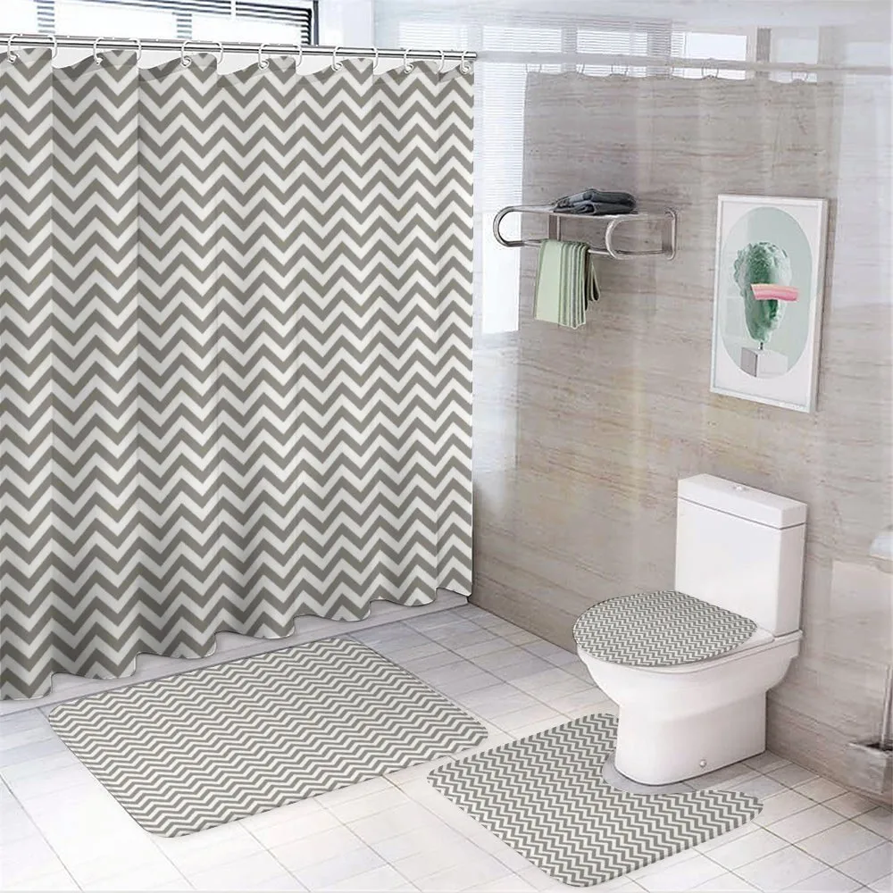 Grey and White Zig Zag — 4-Piece Bathroom Set preview