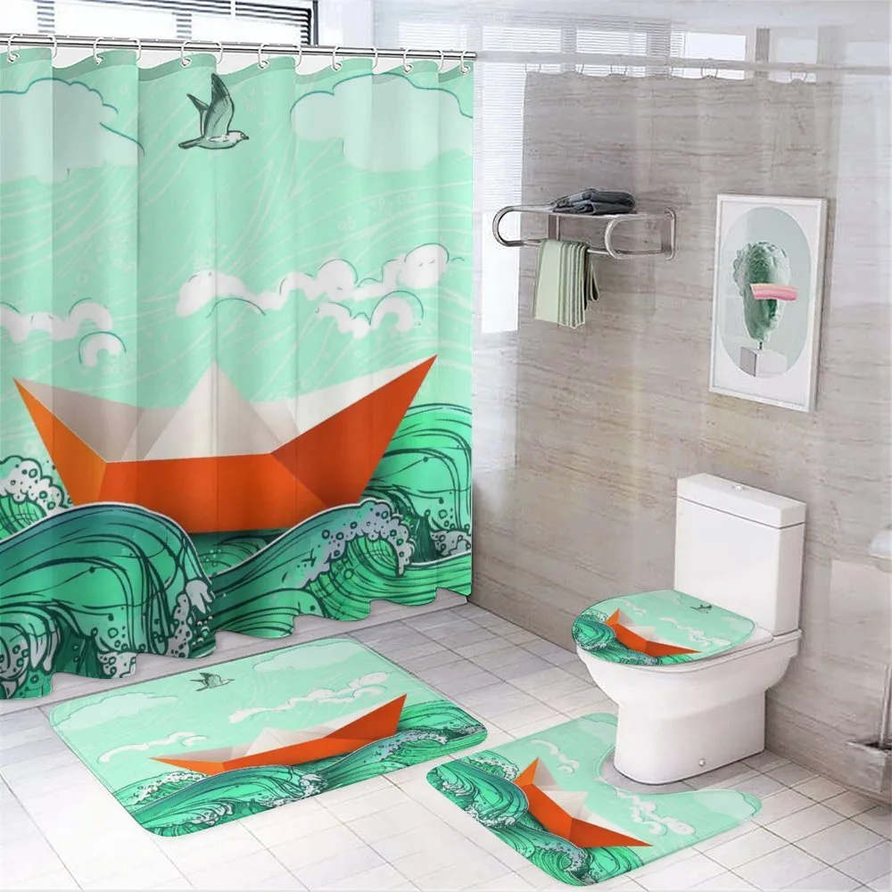 Navy Sealife with Waves — 4-Piece Bathroom Set preview