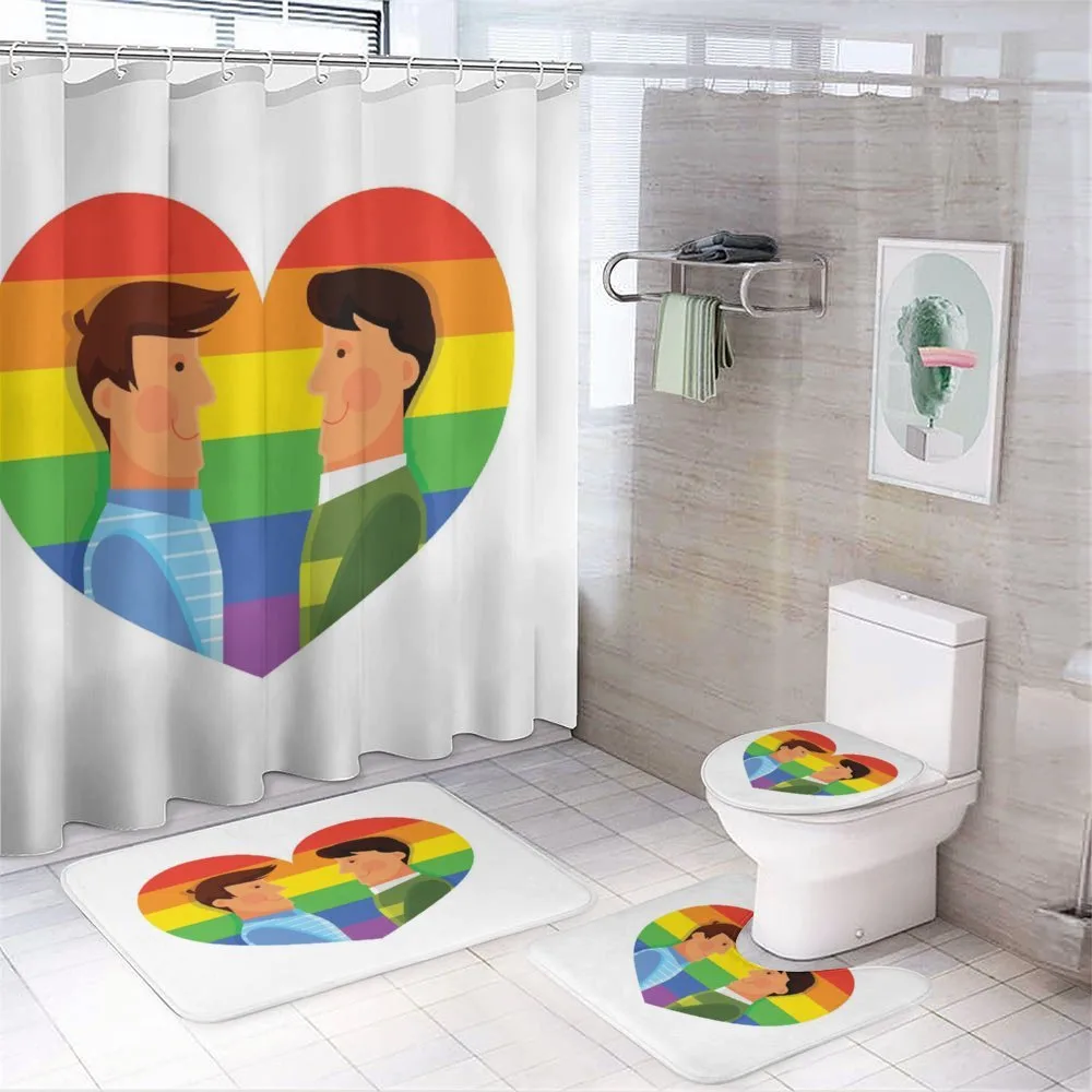 Smiling Men Gay Rainbow Flag — 4-Piece Bathroom Set preview