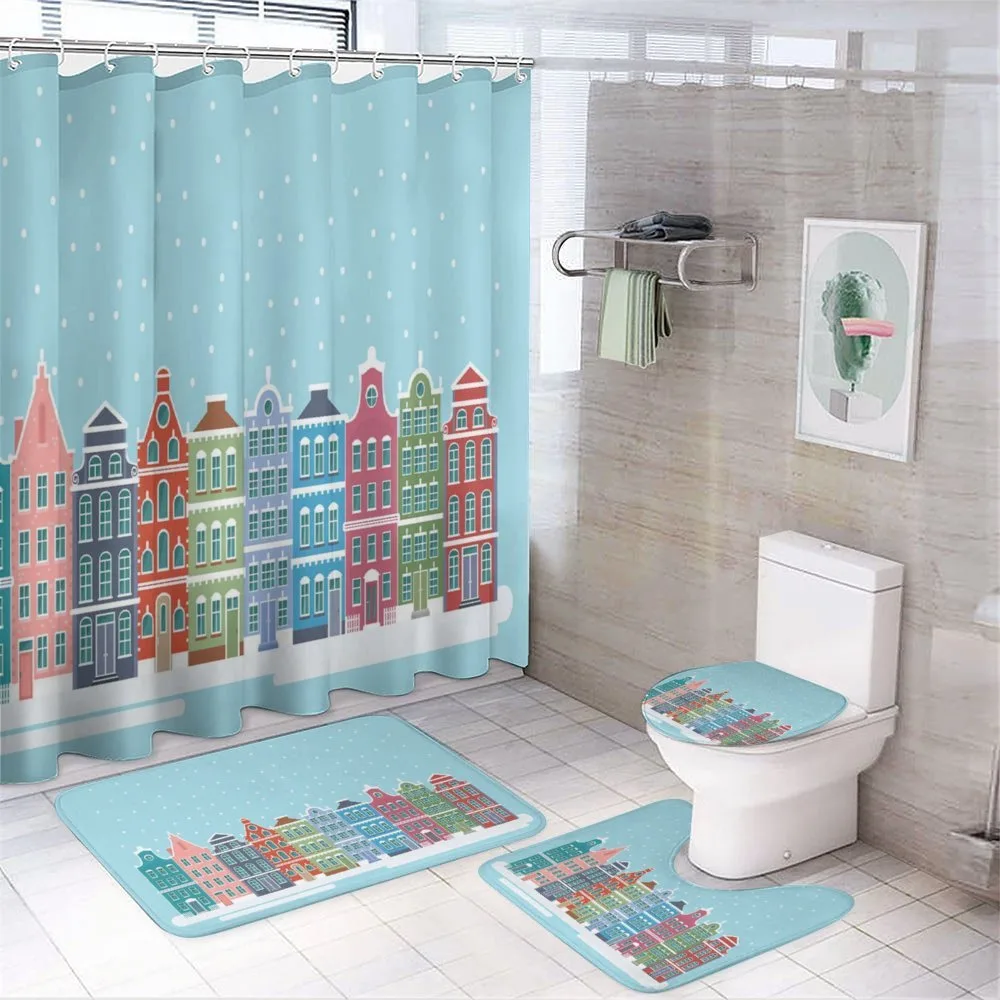 Snowy Town in Holland 4-Piece Bathroom Set product video