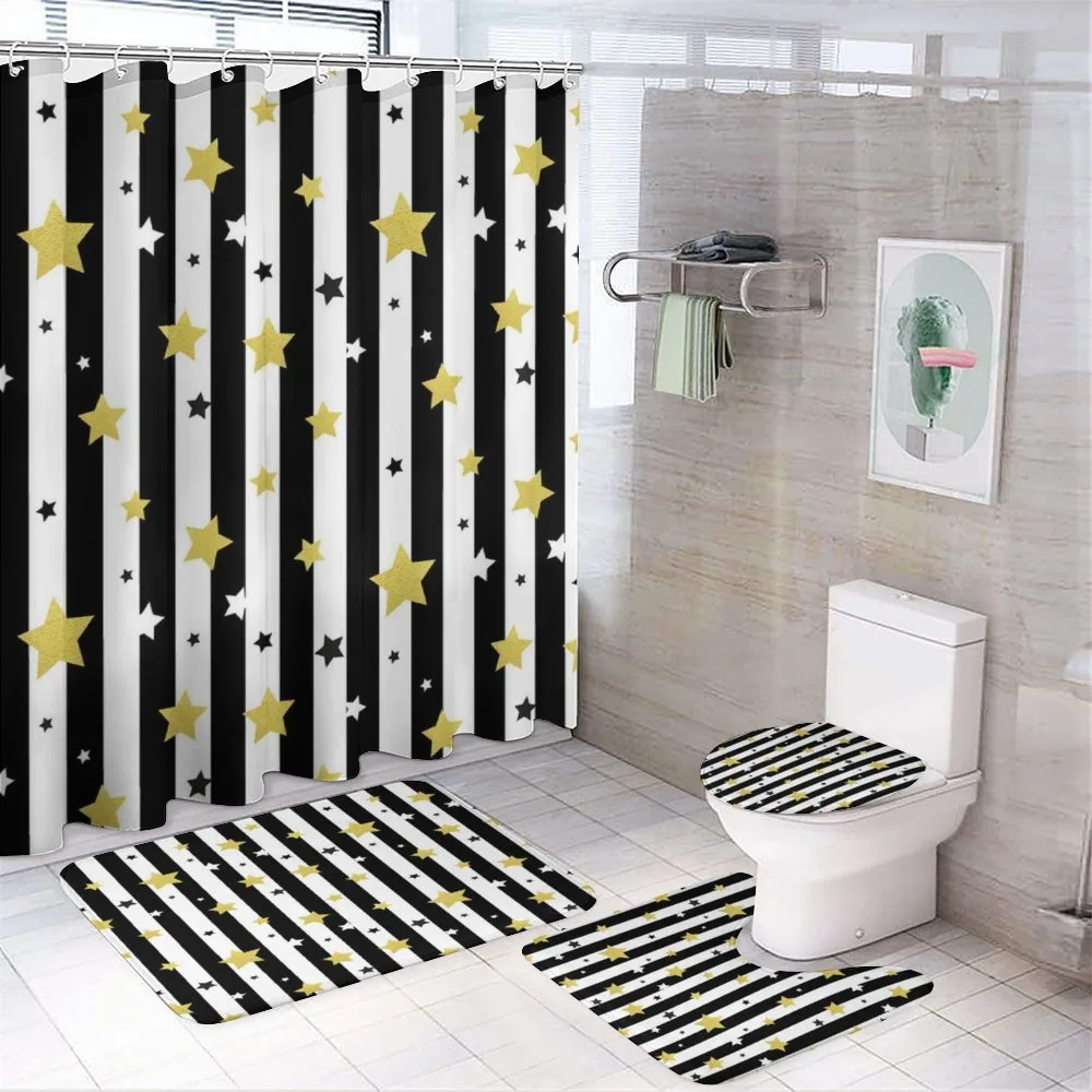 Vertical Lines Stars 4-Piece Bathroom Set product video