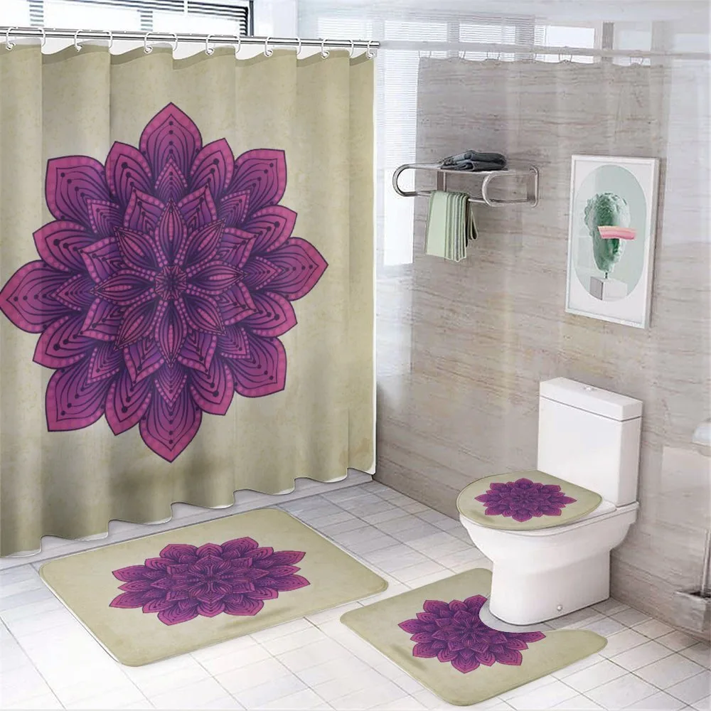 Purple Retro Motif — 4-Piece Bathroom Set preview