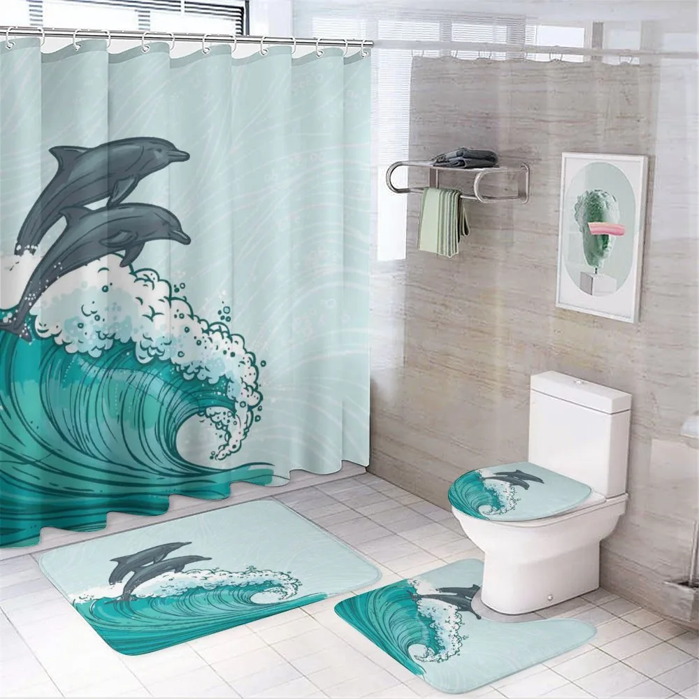 Sea Waves Sketch Art — 4-Piece Bathroom Set preview