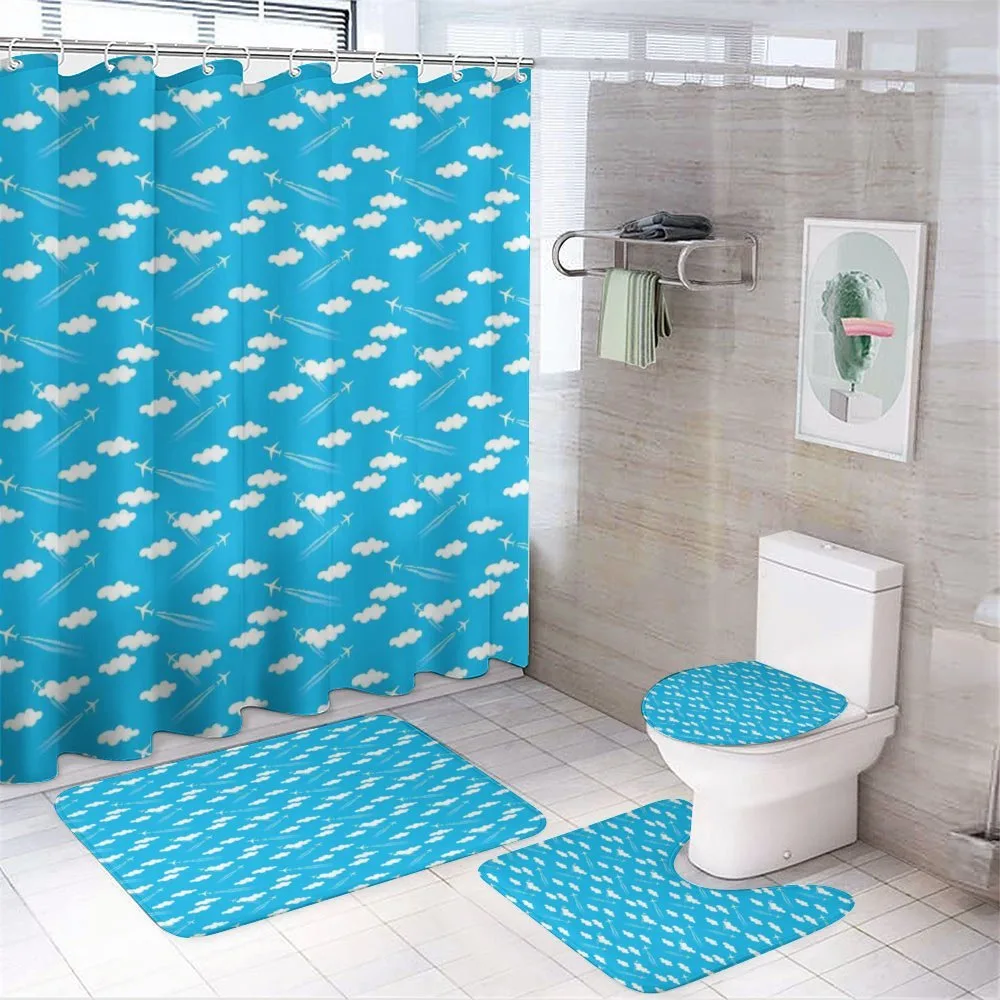 Blue Sky Clouds Planes — 4-Piece Bathroom Set preview
