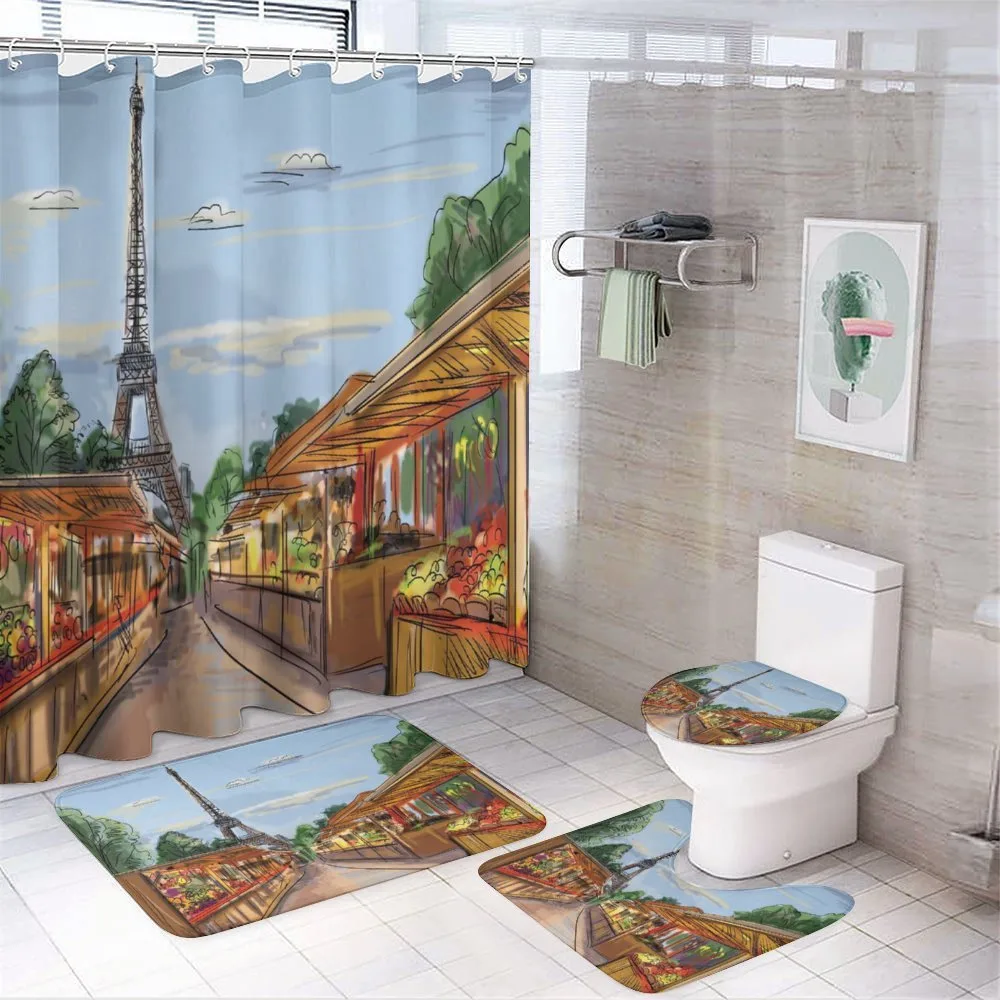 Colorful Sketch Street Eiffel — 4-Piece Bathroom Set preview