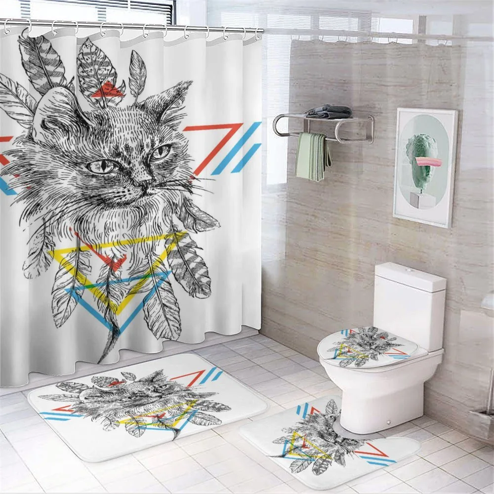 Ink Sketch Style Cat — 4-Piece Bathroom Set preview