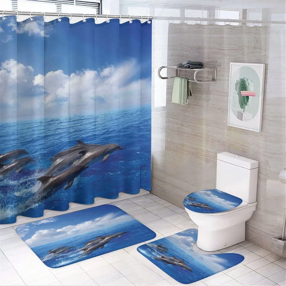 Jumping Dolphins in Sky — 4-Piece Bathroom Set preview