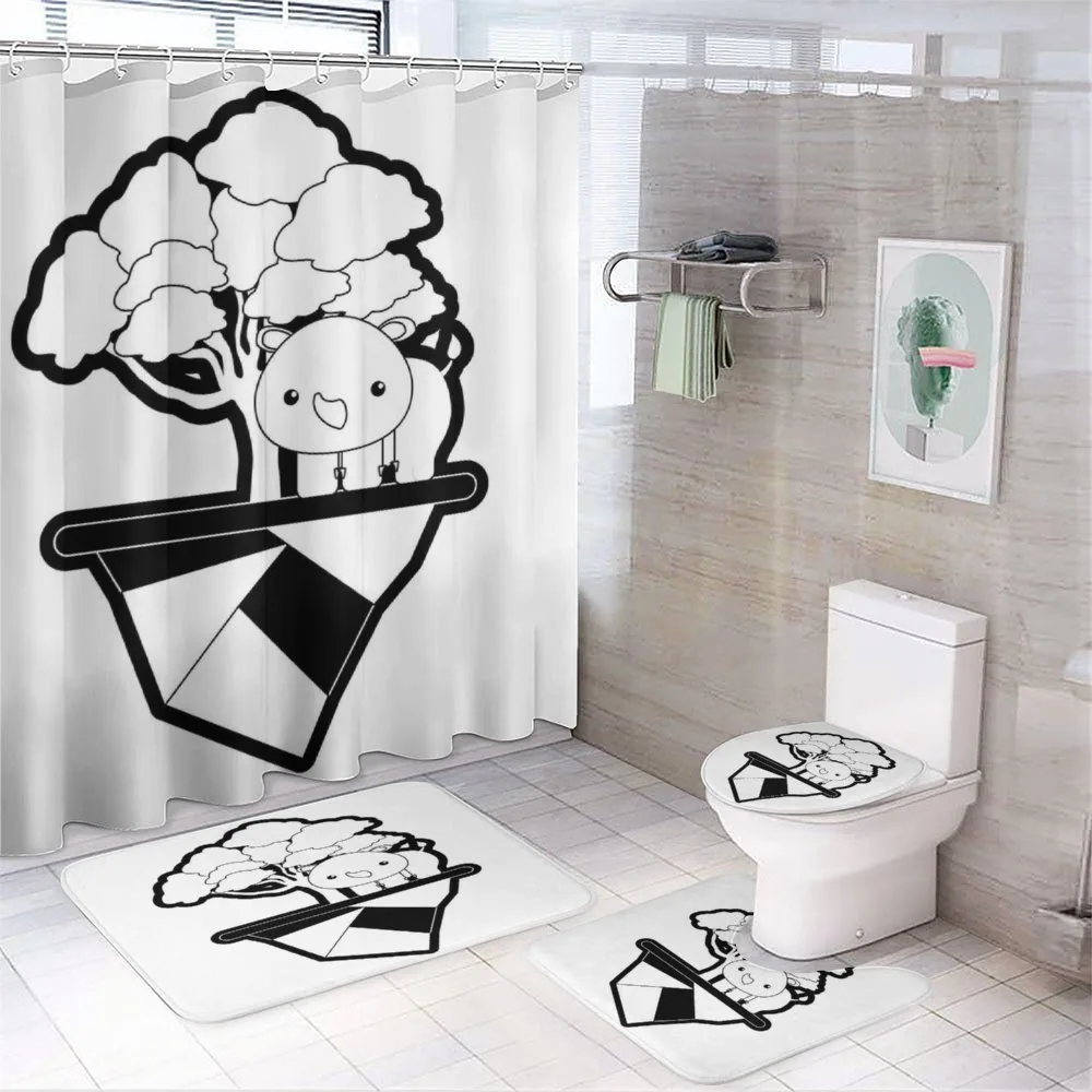 Monotone Baby Animal Tree — 4-Piece Bathroom Set preview