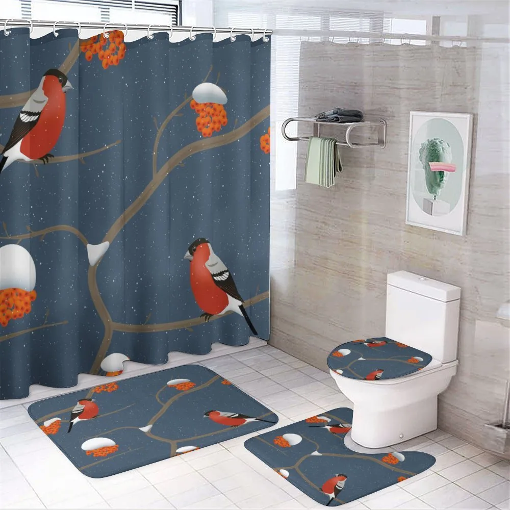 Snowy Tree Branches Birds — 4-Piece Bathroom Set preview