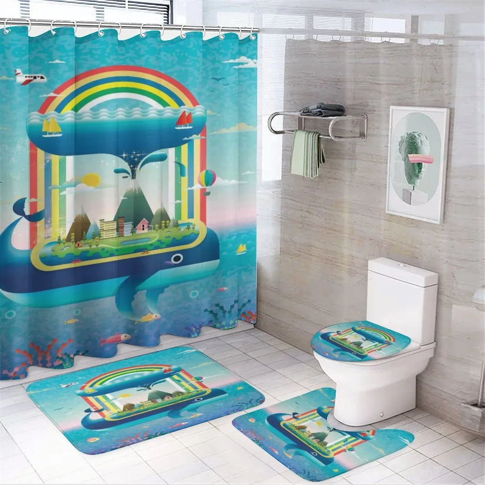 Whale Rainbow Ocean Art — 4-Piece Bathroom Set preview