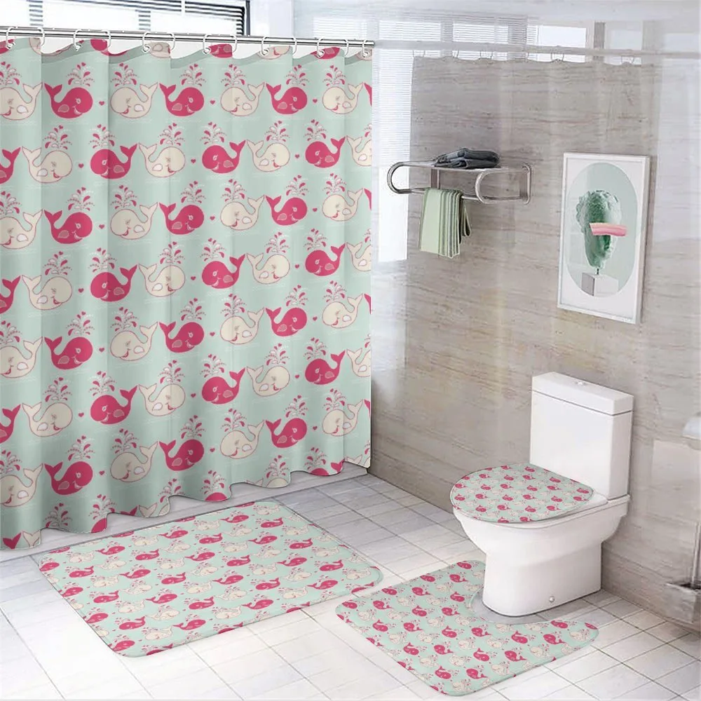 Happy Whales Pattern — 4-Piece Bathroom Set preview