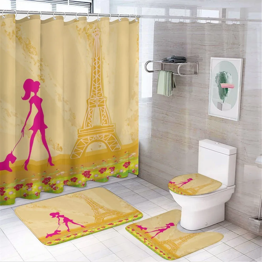 Pink Girl Dog Eiffel — 4-Piece Bathroom Set preview