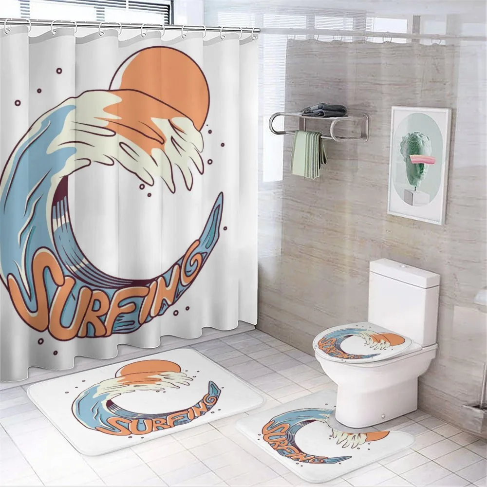 Surfing Giant Ocean Wave Art — 4-Piece Bathroom Set preview