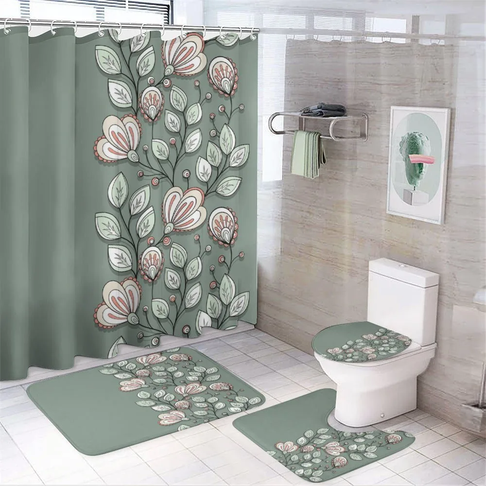Flowers and Leaves Graphic — 4-Piece Bathroom Set preview