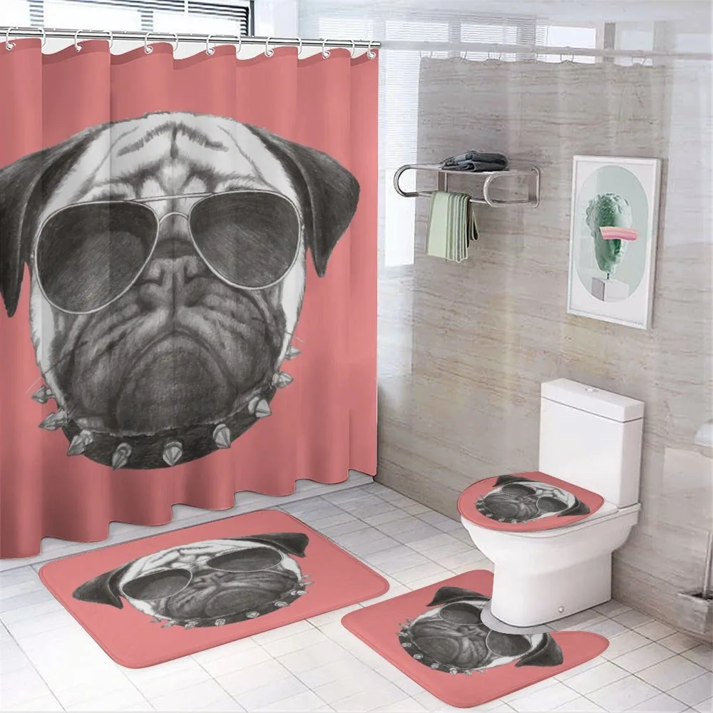 Pug Dog Sunglasses Colar — 4-Piece Bathroom Set preview