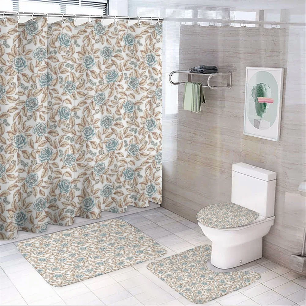 Retro Rose Bouquets Art — 4-Piece Bathroom Set preview