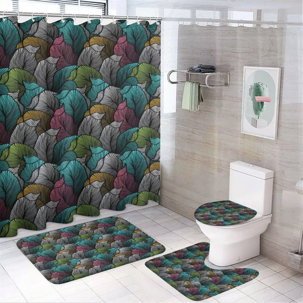 Colorful Hatched Leaves Pattern — 4-Piece Bathroom Set preview